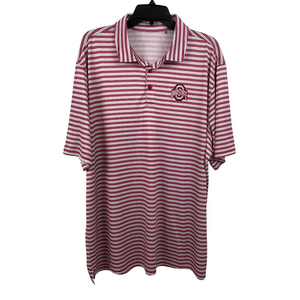 Antigua Ohio State Buckeyes Mens Size 2XL Red Turn Stripe Short Sleeve Polo OSU